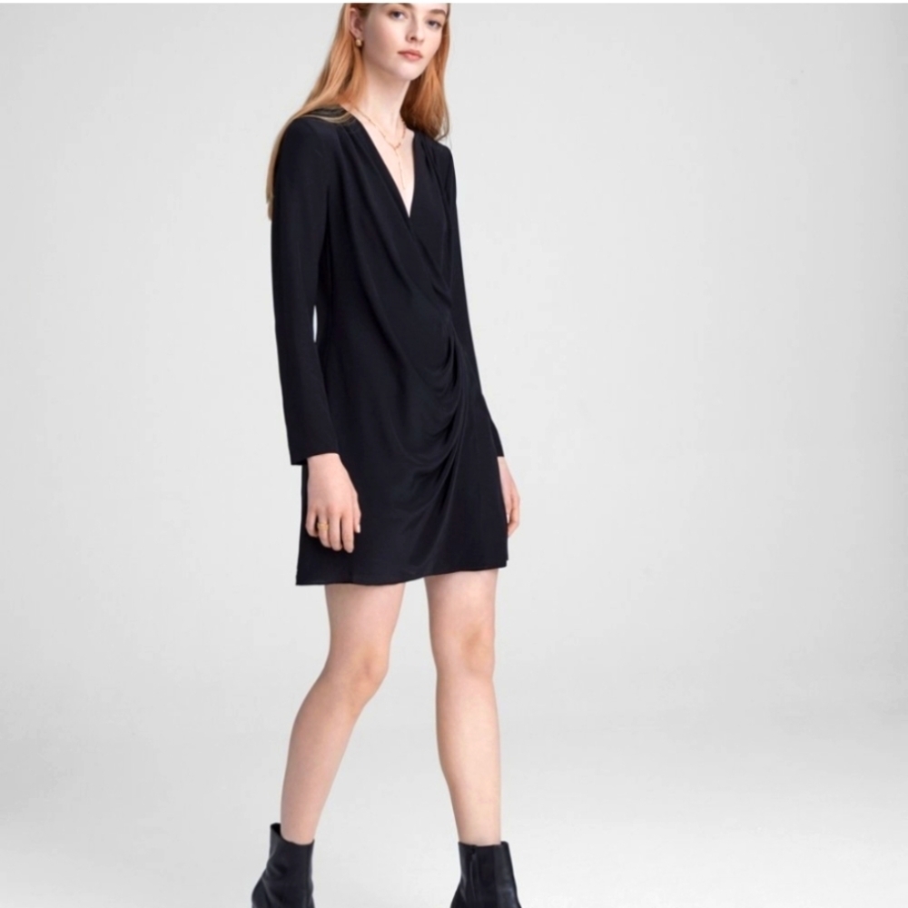 Club Monaco Side Drape Mini Dress Black Silk